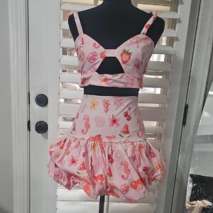 Pink Fruit and Sea Life Print Two-Piece Set